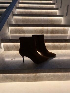 STAUD Brown Suede Pointed-Toe Stiletto Ankle Boots